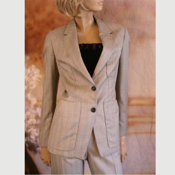 $1690 New Yves Saint Laurent  Grey Stripe Fitted Classic Wool Silk Jacket 4 - Picture 1 of 8